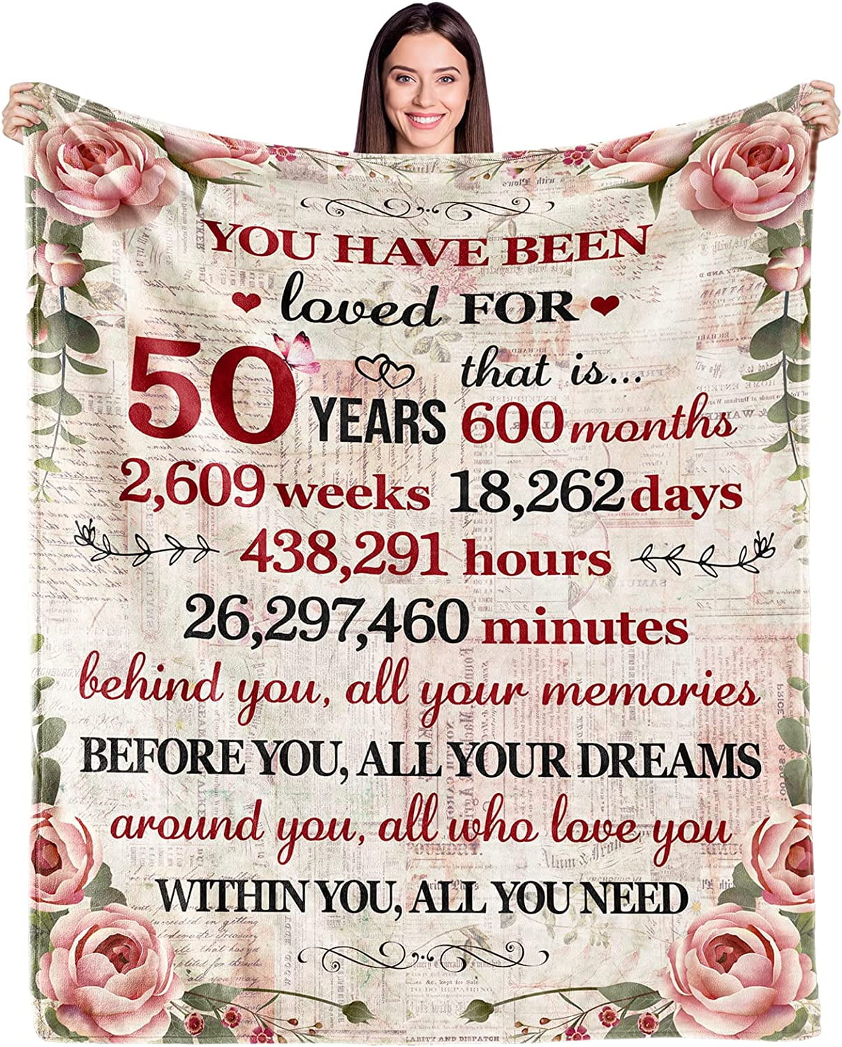 50th Birthday Gifts for Women Blanket 50 Year Old Birthday Gifts for Women Turning 50 Unique 50th Birthday Gifts for Her Funny 50th Birthday Decorations for Women Him Wife Sister Mom Friends